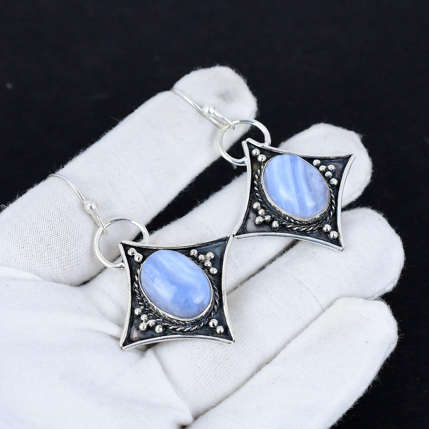 Blue Scheelite Gemstone Dangle Earrings
