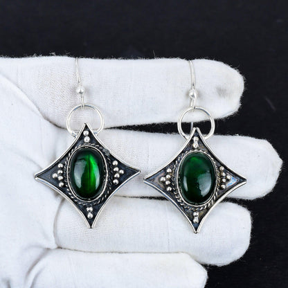 Green Fire Labradorite Gemstone Dangle Earrings