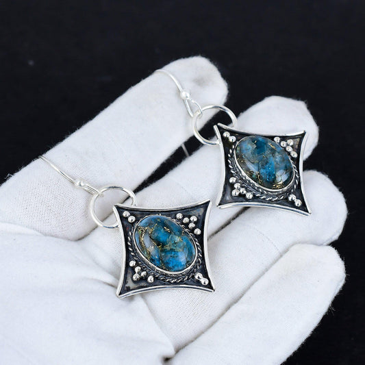 Blue Copper Apatite Gemstone Dangle Earrings