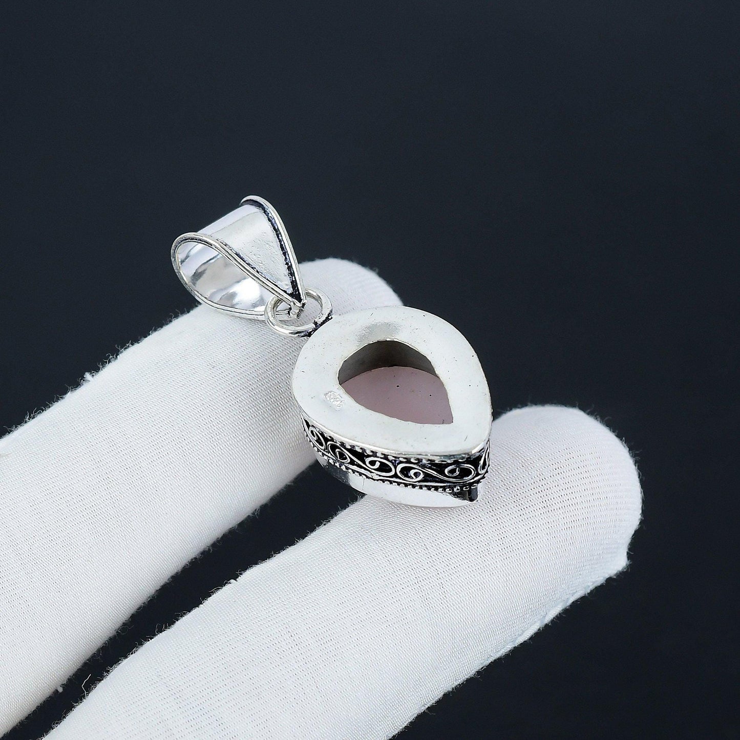 Pink Rose Quartz Silver Pendant