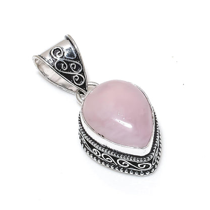 Pink Rose Quartz Silver Pendant