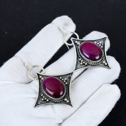 Pink Fire Labradorite Dangle Earrings