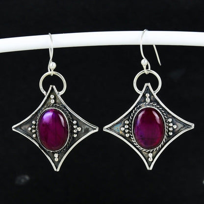 Pink Fire Labradorite Dangle Earrings