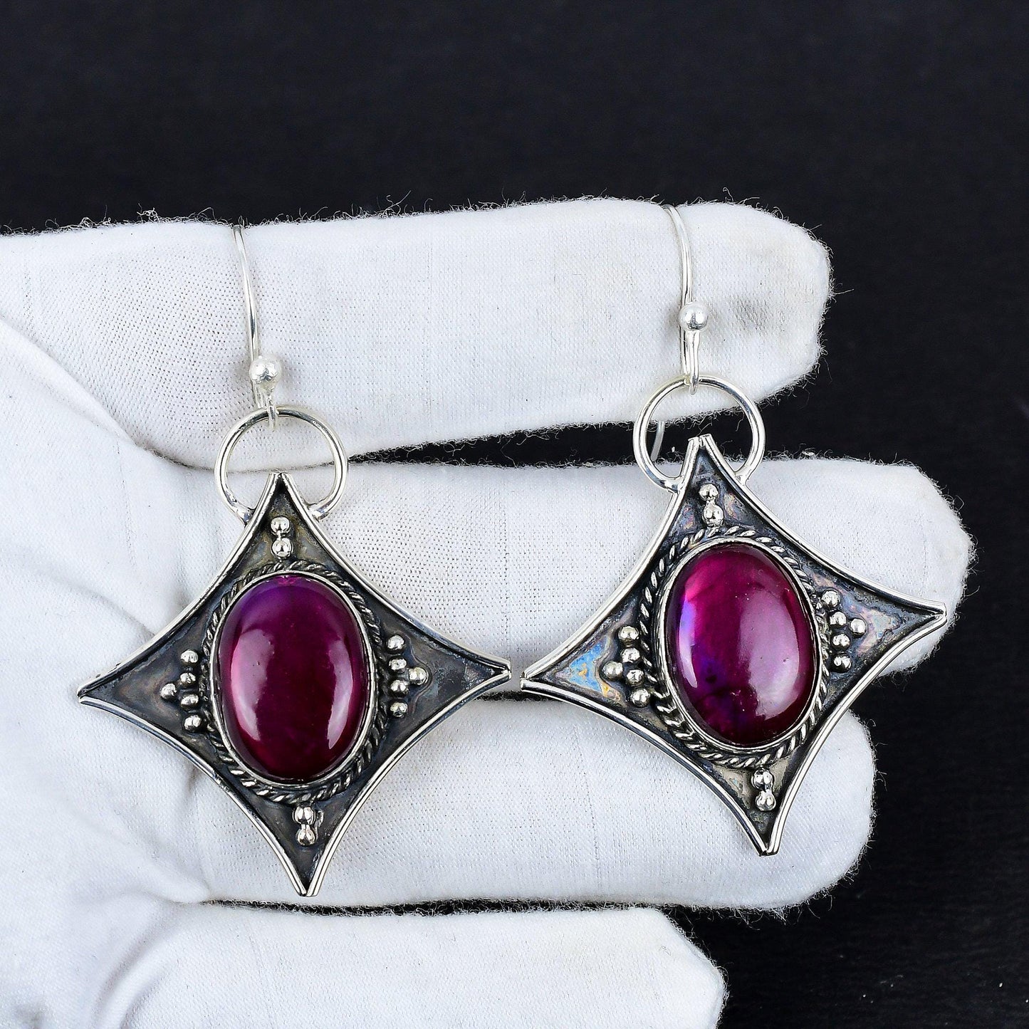 Pink Fire Labradorite Dangle Earrings