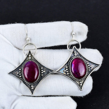 Pink Fire Labradorite Dangle Earrings