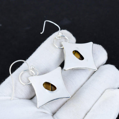 Golden Tiger Eye Gemstone Dangle Earrings