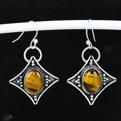 Golden Tiger Eye Gemstone Dangle Earrings