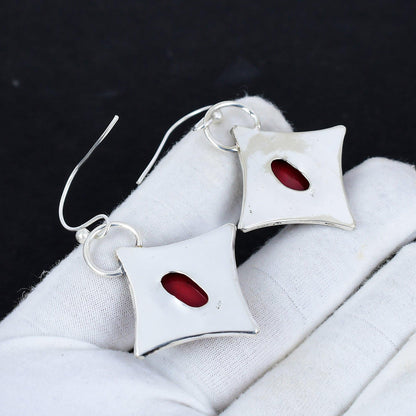 Red Coral Gemstone Dangle Earrings
