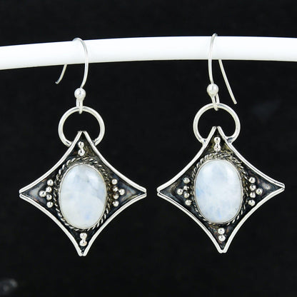 Rainbow Moonstone Gemstone Dangle Earrings