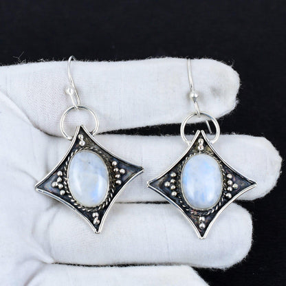 Rainbow Moonstone Gemstone Dangle Earrings