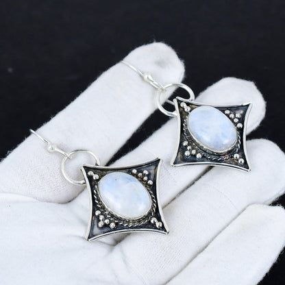 Rainbow Moonstone Gemstone Dangle Earrings