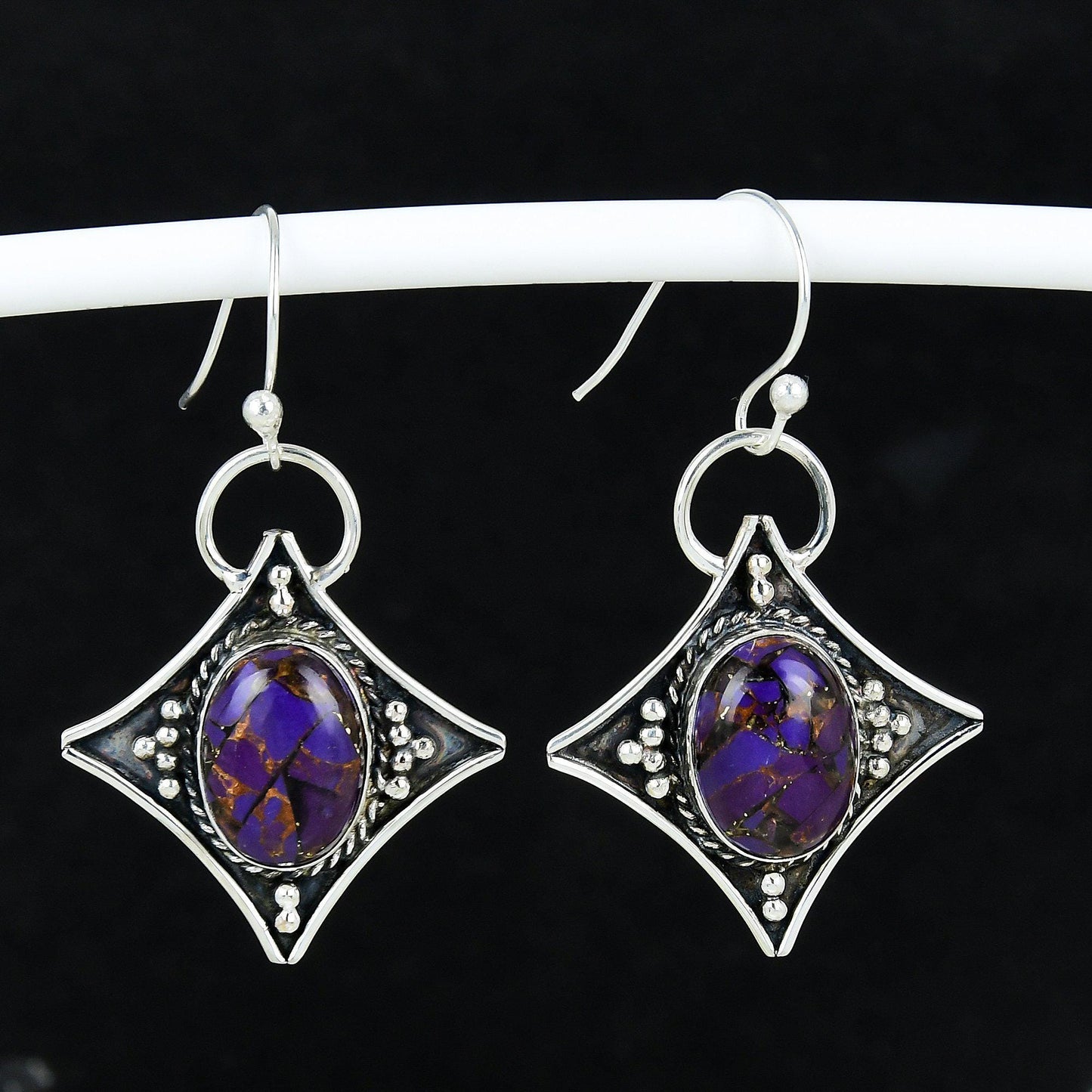 Purple Copper Turquoise Gemstone Dangle Earrings