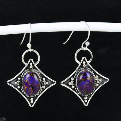 Purple Copper Turquoise Gemstone Dangle Earrings
