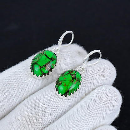 Green Copper Turquoise Gemstone Earrings