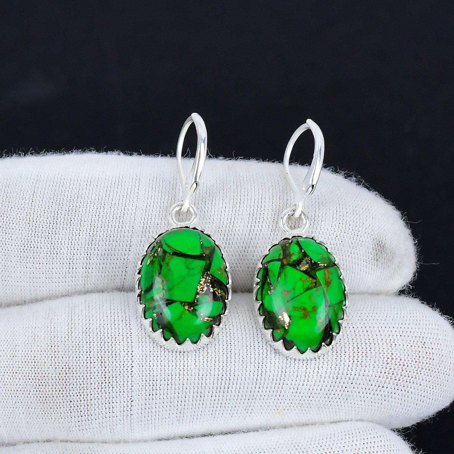 Green Copper Turquoise Gemstone Earrings