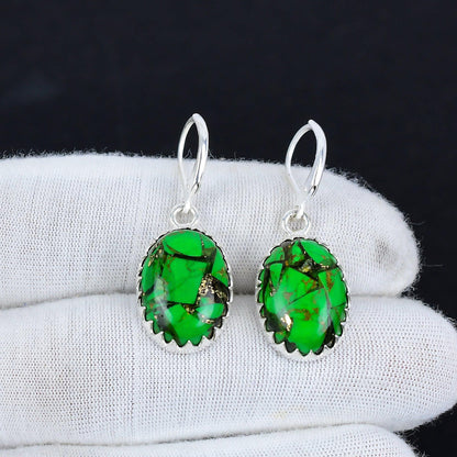 Green Copper Turquoise Gemstone Earrings
