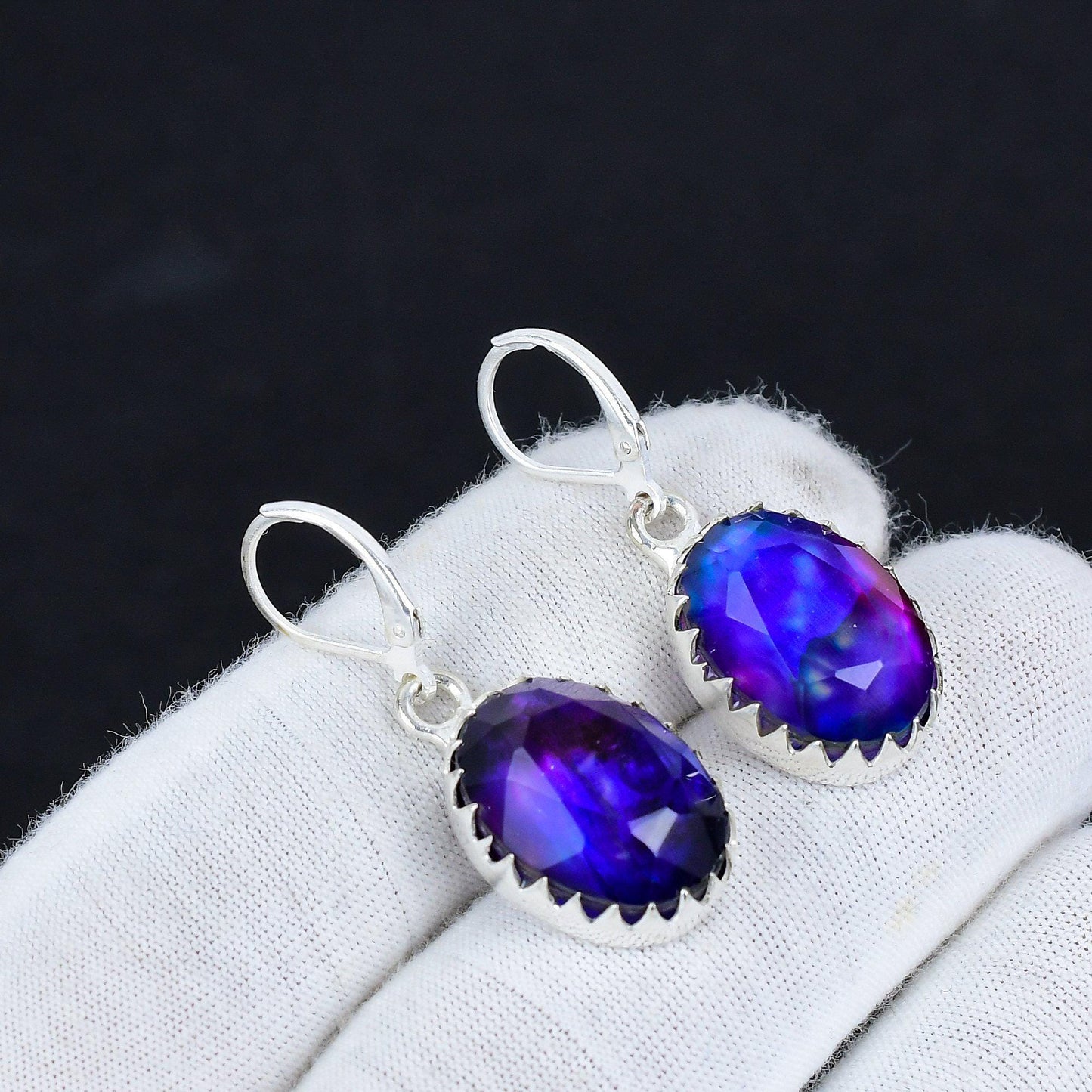 Blue Ammolite Sterling Silver Earrings