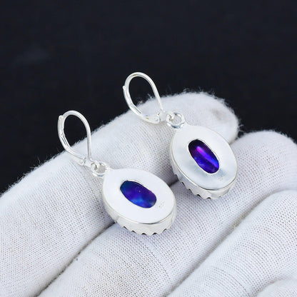 Blue Ammolite Sterling Silver Earrings