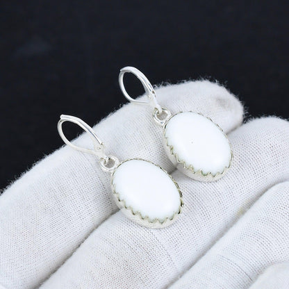 White Coral Gemstone Hook Earrings