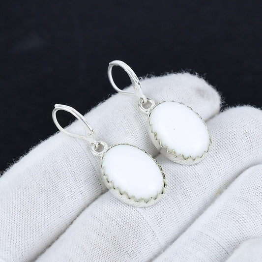 White Coral Gemstone Hook Earrings