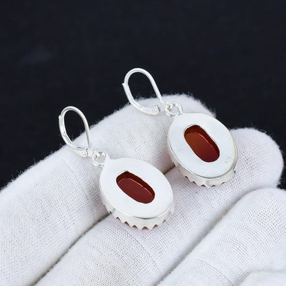 Orange Carnelian Gemstone Hook Earrings