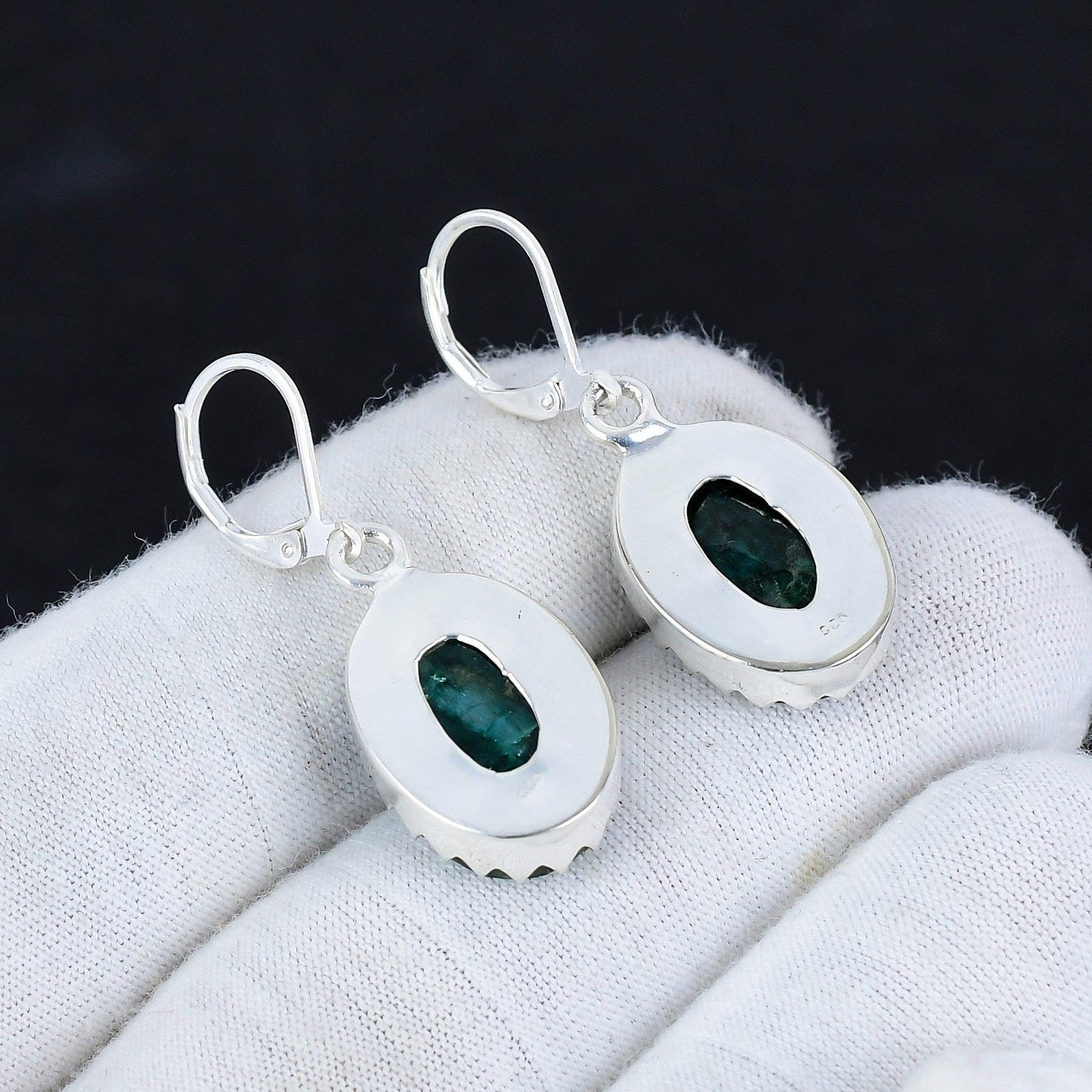 Emerald Sterling Silver Hook Earrings