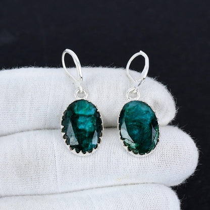 Emerald Sterling Silver Hook Earrings