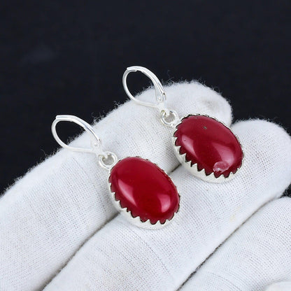 Red Coral Gemstone Dangle Earrings