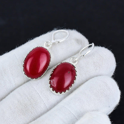 Red Coral Gemstone Dangle Earrings