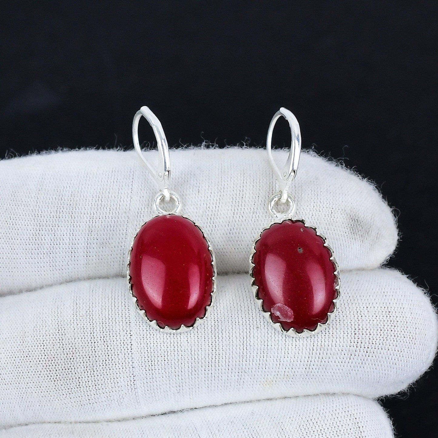 Red Coral Gemstone Dangle Earrings
