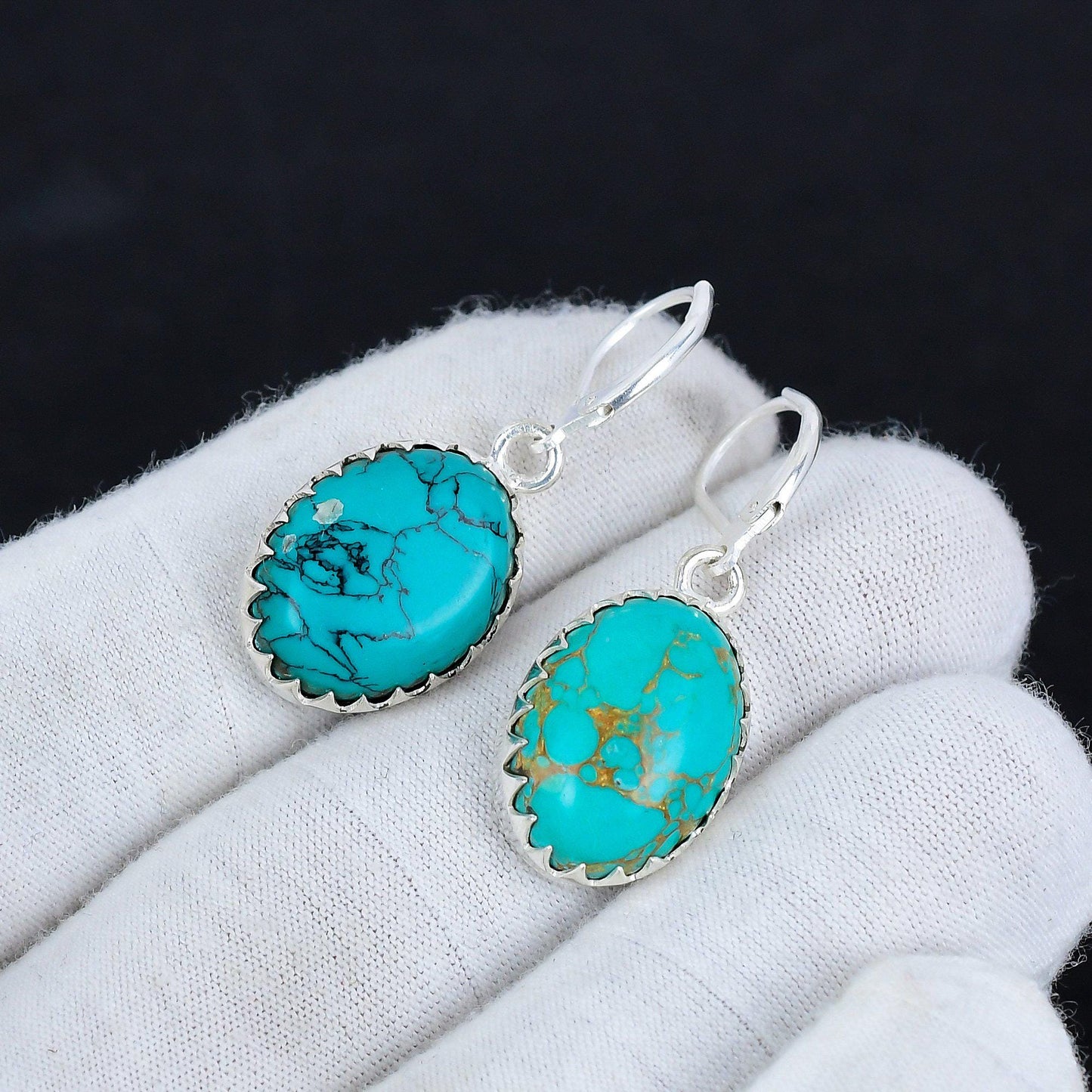 Turquoise Gemstone Silver Dangle Earrings