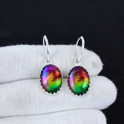 Rainbow Ammolite Gemstone Earrings