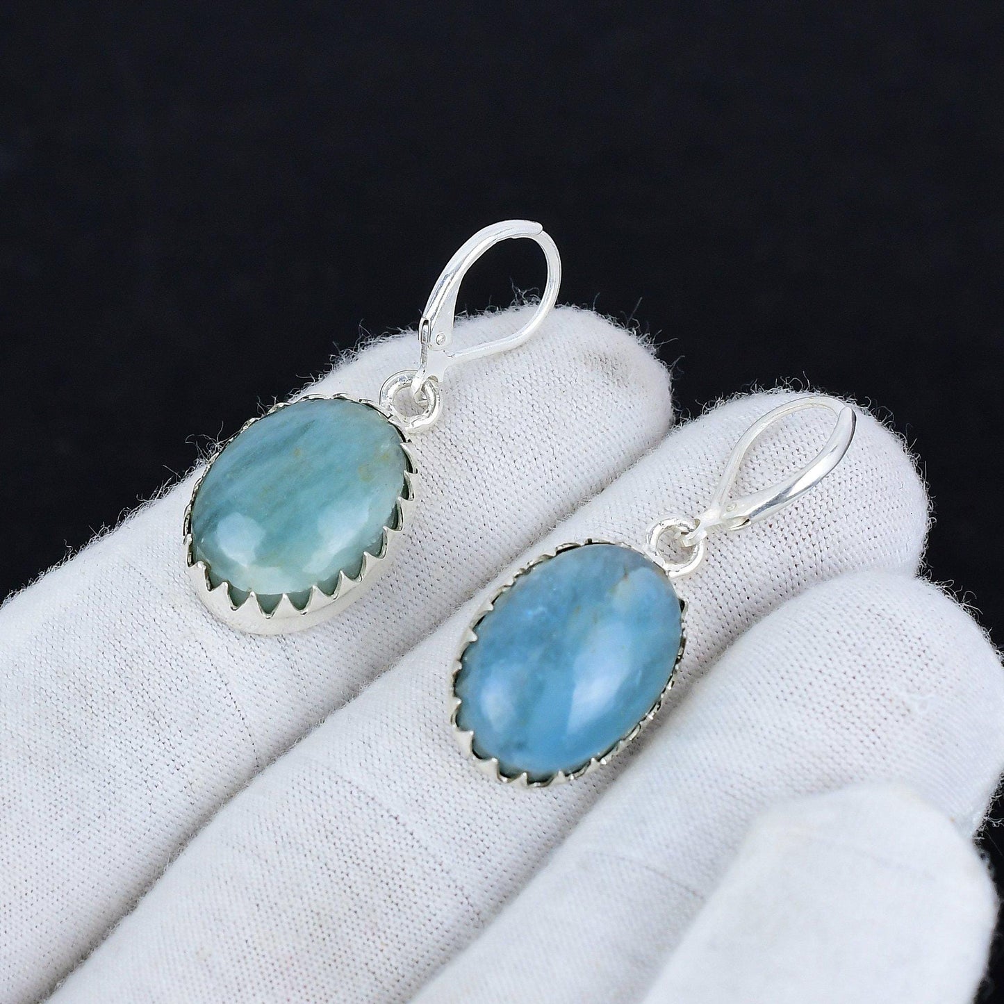 Blue Aquamarine Gemstone Earrings