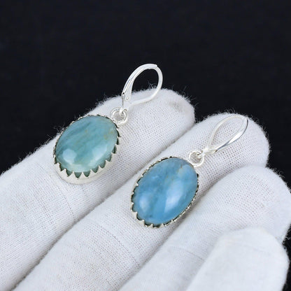 Blue Aquamarine Gemstone Earrings