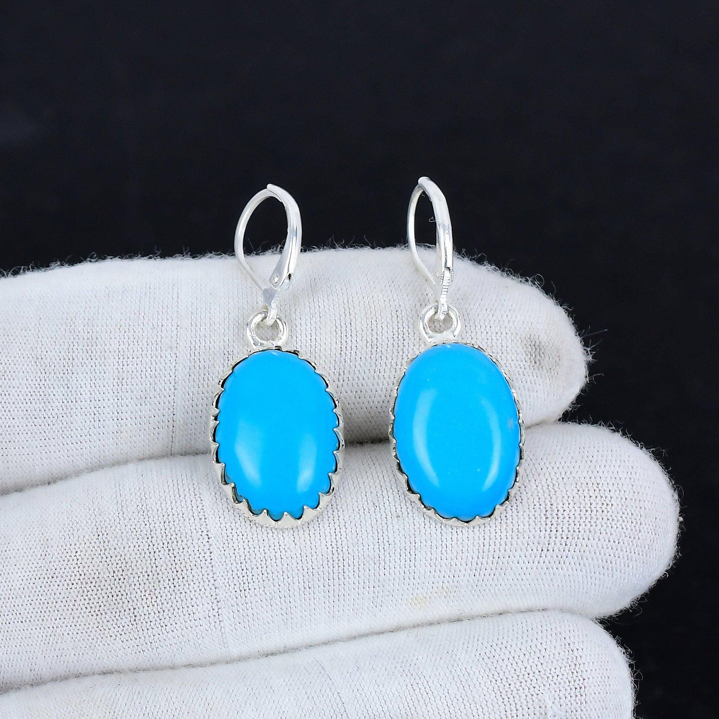 Turquoise Gemstone Sterling Silver Dangle Earrings