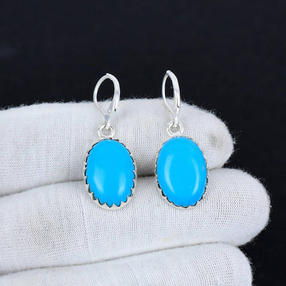 Turquoise Gemstone Sterling Silver Dangle Earrings