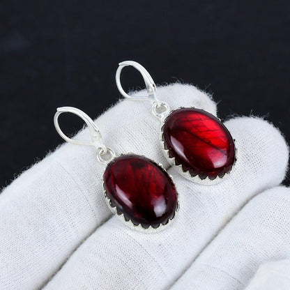 Red Labradorite Gemstone Earrings