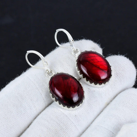 Red Labradorite Gemstone Earrings