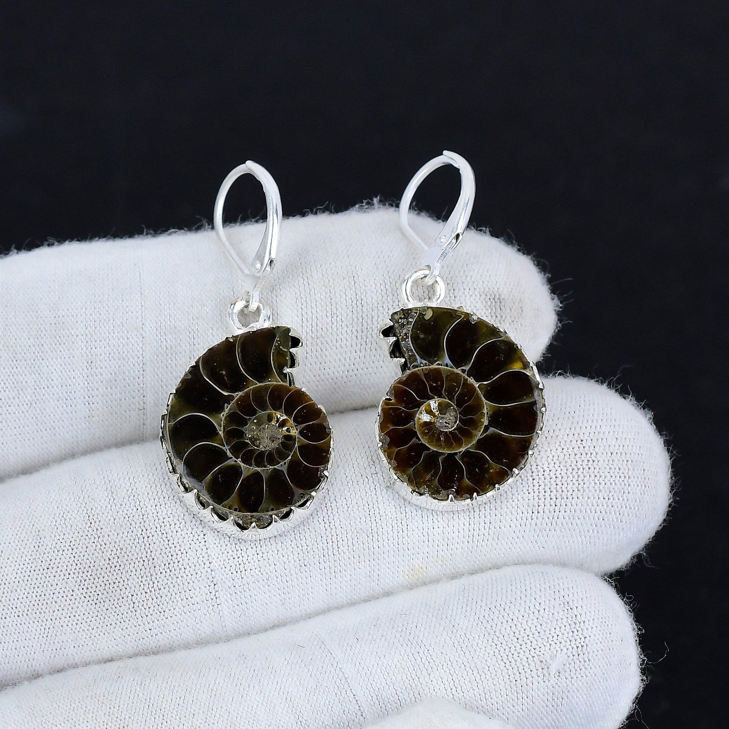 Brown Ammonite Gemstone Earrings