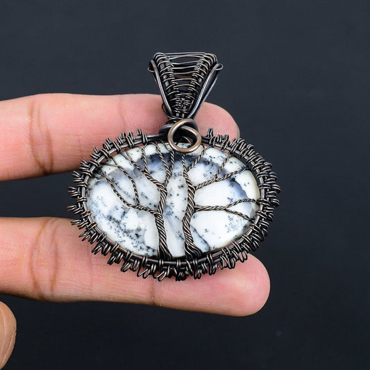 White Dendrite Opal Gemstone Pendant