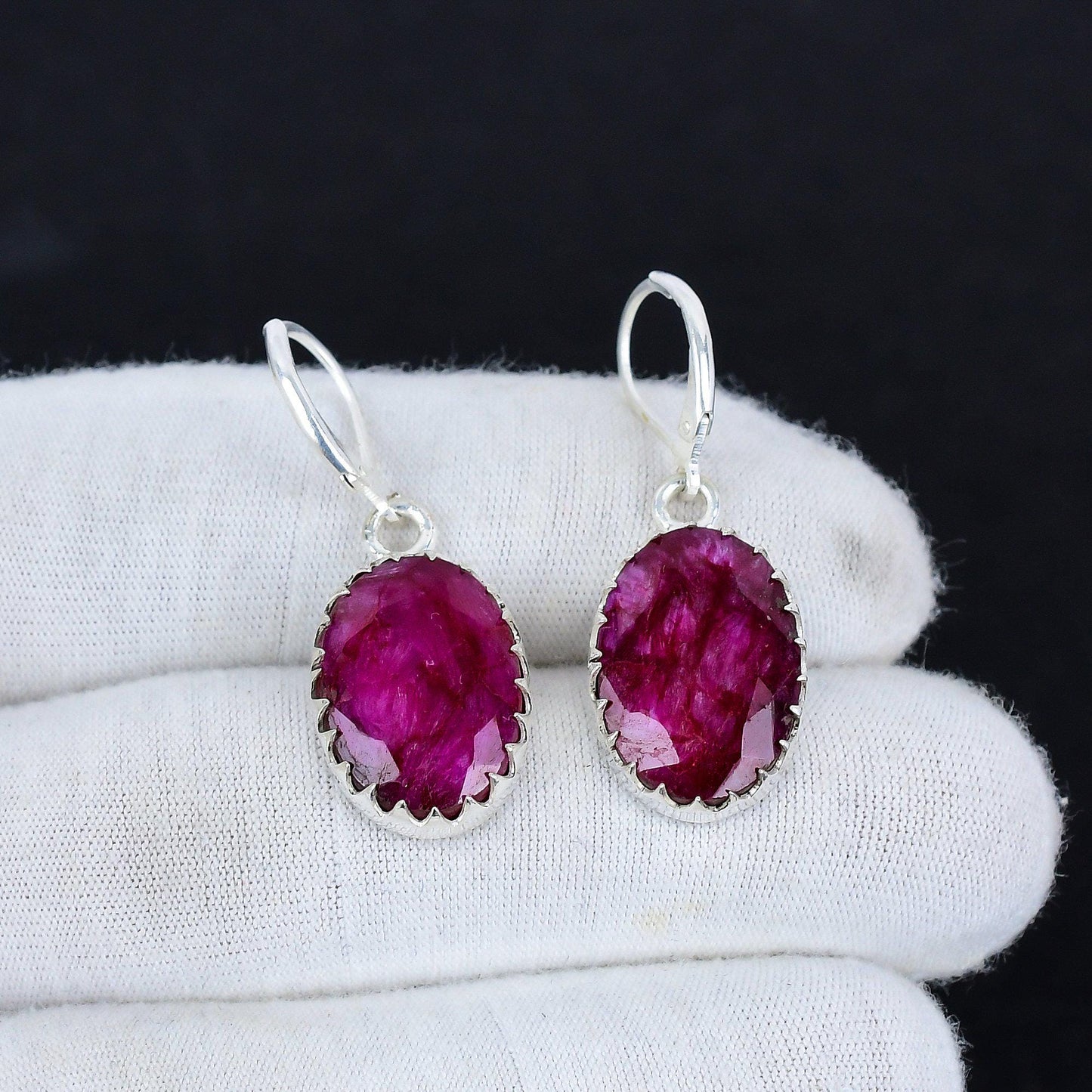 Red Ruby Gemstone Dangle Earrings
