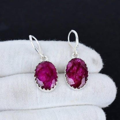 Red Ruby Gemstone Dangle Earrings