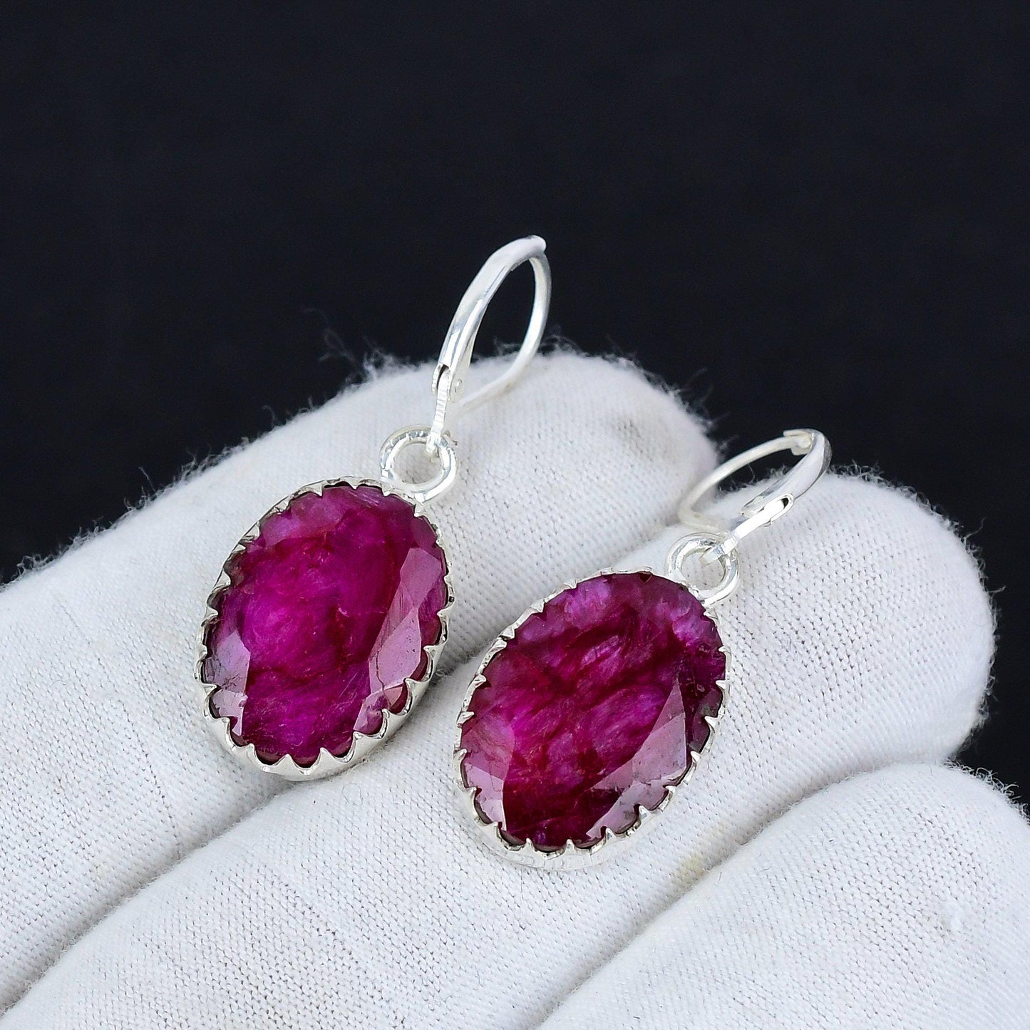 Red Ruby Gemstone Dangle Earrings