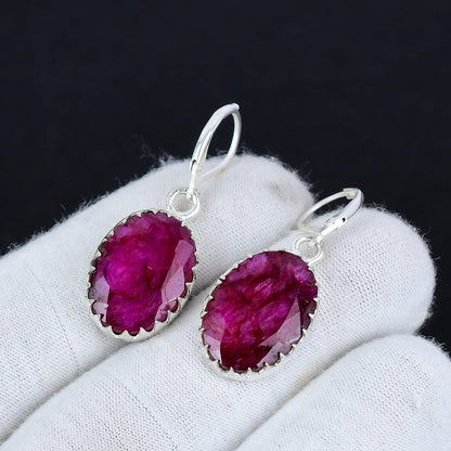 Red Ruby Gemstone Dangle Earrings