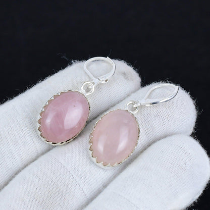 Pink Rose Quartz Gemstone Dangle Earrings