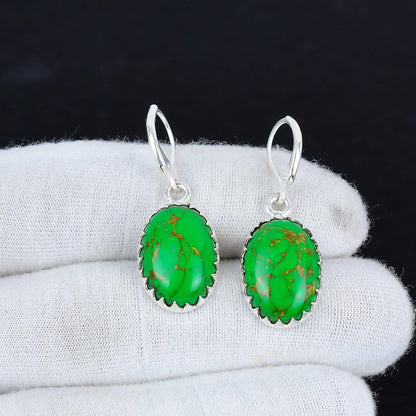 Green Copper Turquoise Gemstone Earrings