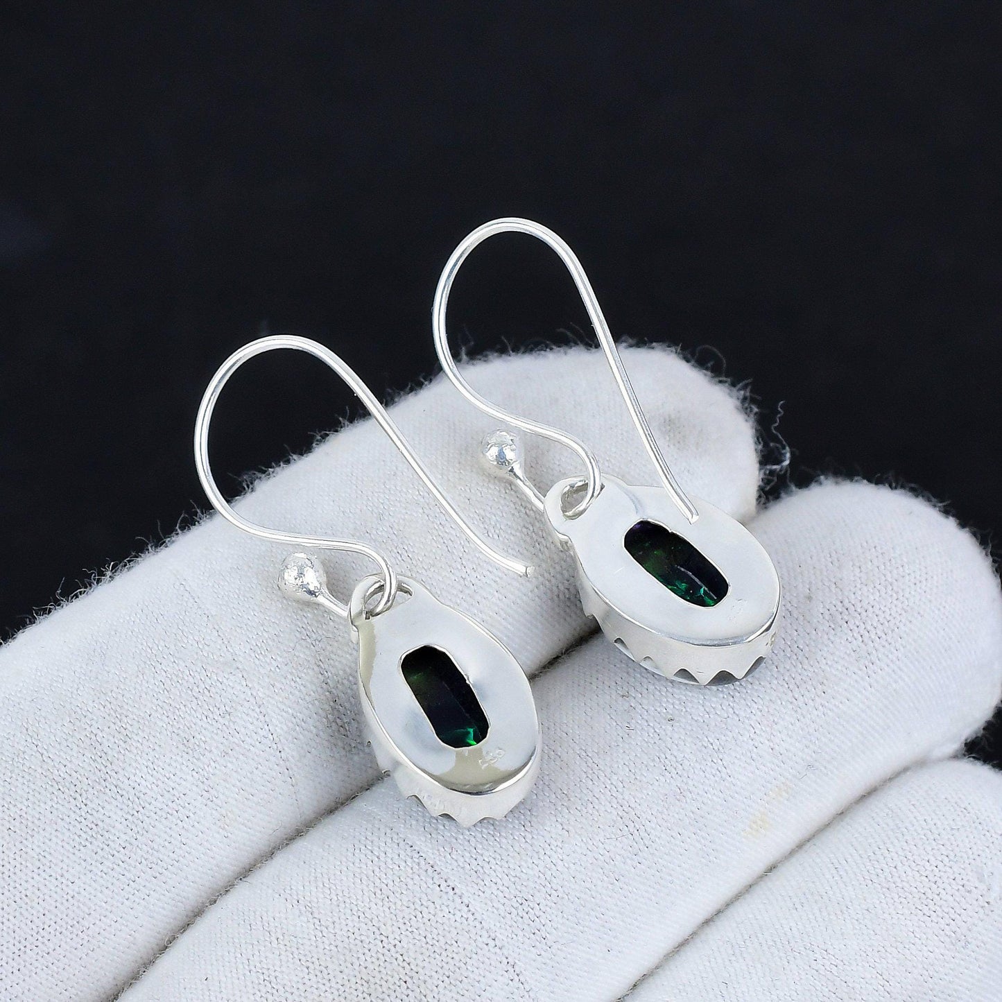 Blue Green Opal Gemstone Sterling Silver Earrings
