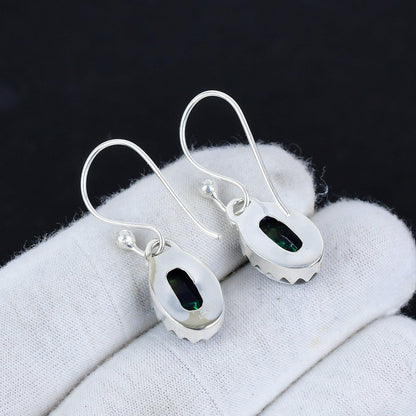 Blue Green Opal Gemstone Sterling Silver Earrings