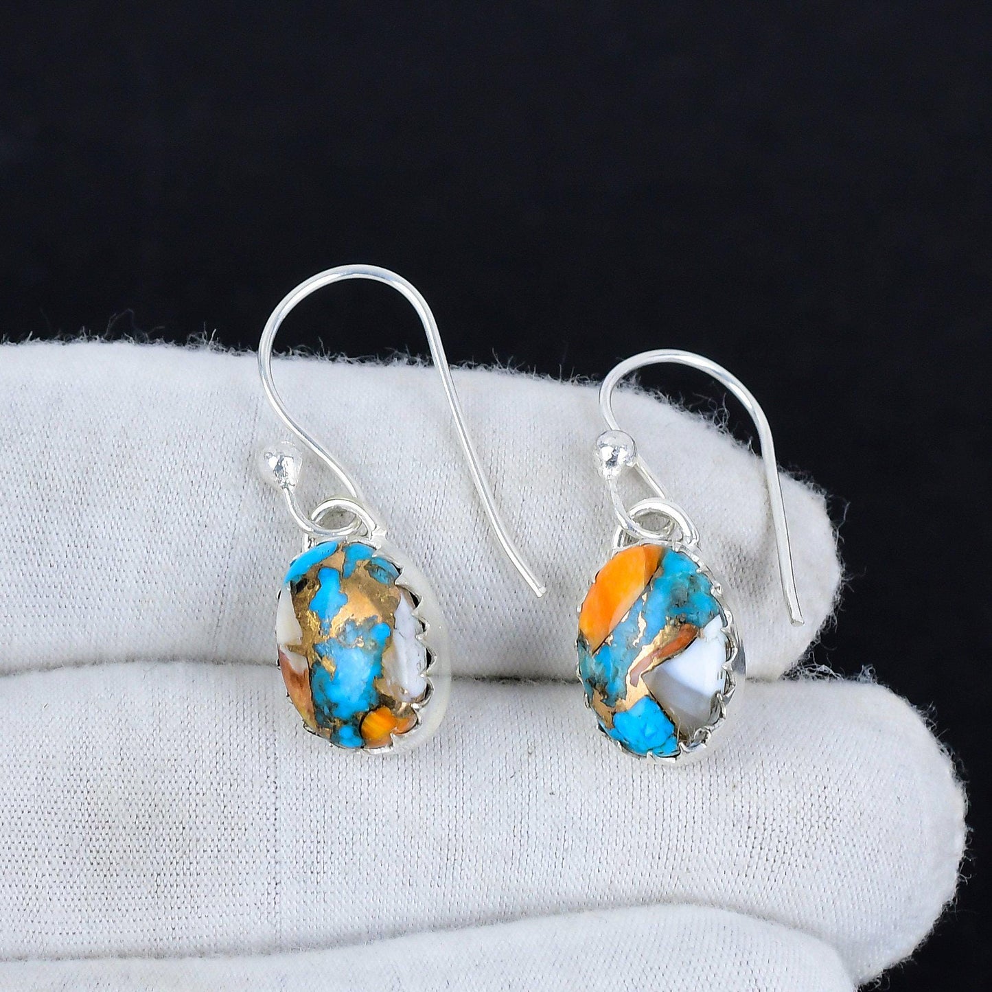 Orange Spiny Turquoise Gemstone Dangle Earrings