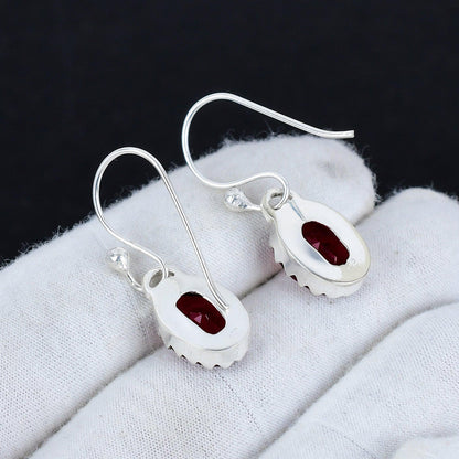 Red Garnet Gemstone Dangle Earrings